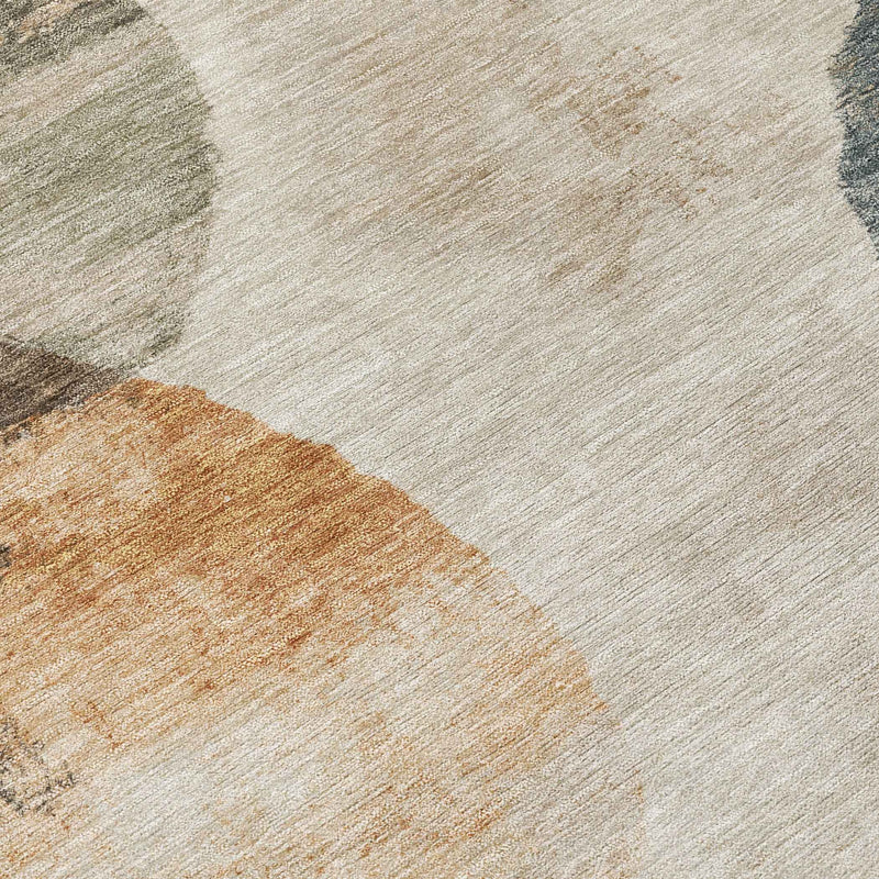 8' Beige Khaki And Ivory Round Abstract Washable Indoor Outdoor Area Rug