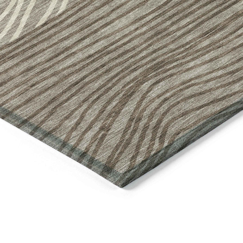 9' X 12' Taupe Beige And Brown Striped Washable Indoor Outdoor Area Rug