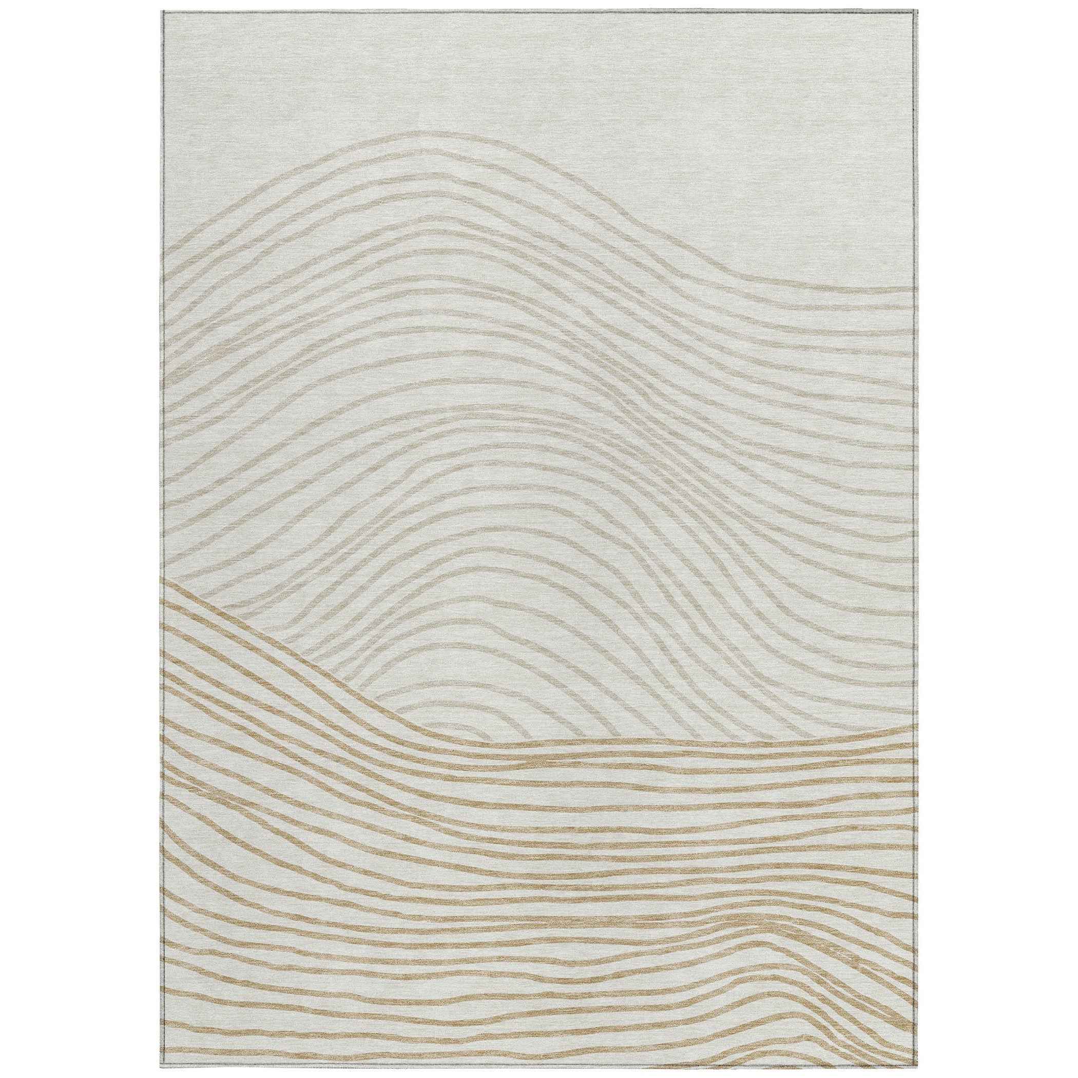 5' X 8' Ivory And Wheat Striped Washable Indoor Outdoor Area Rug