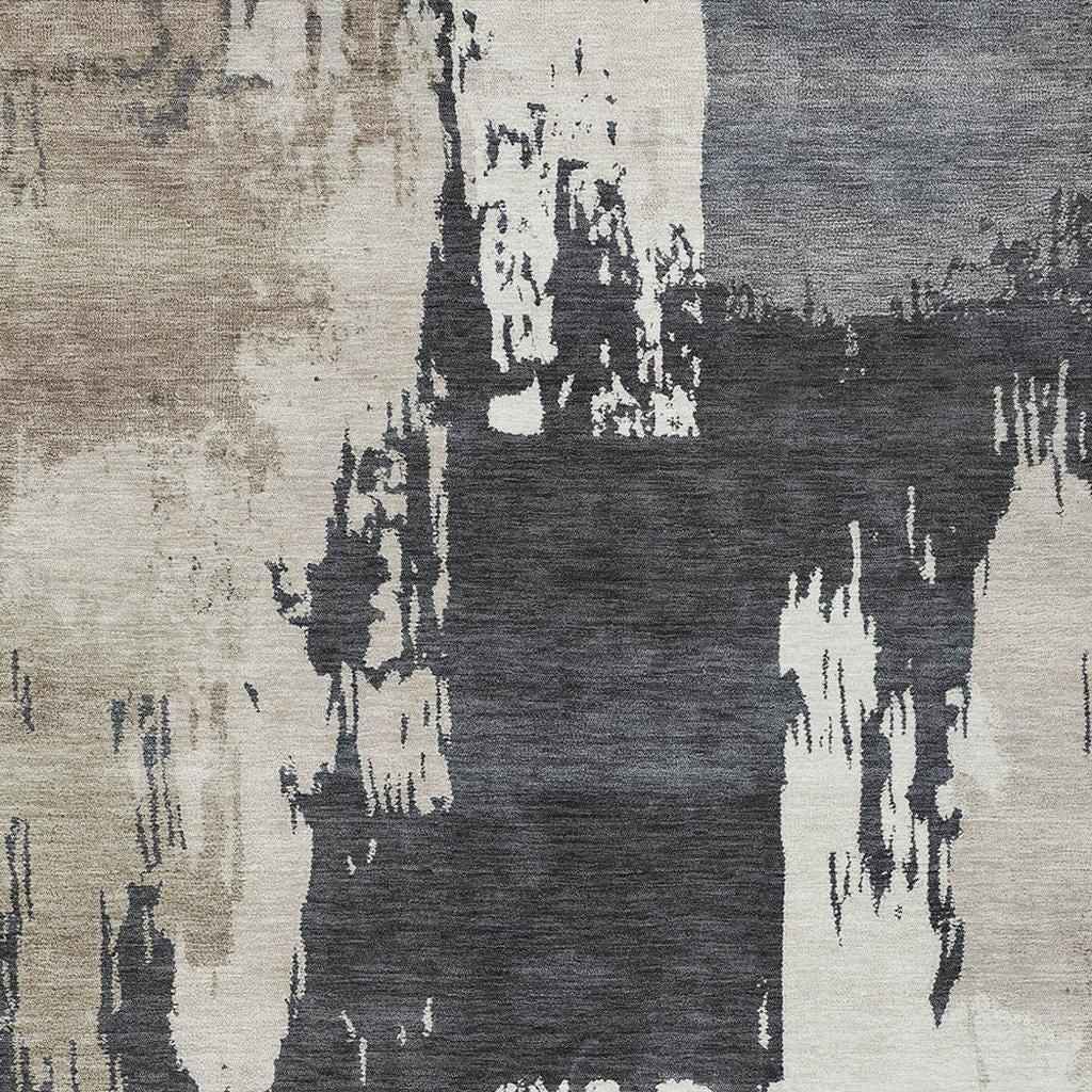 5' X 8' Charcoal Ivory And Beige Abstract Washable Indoor Outdoor Area Rug