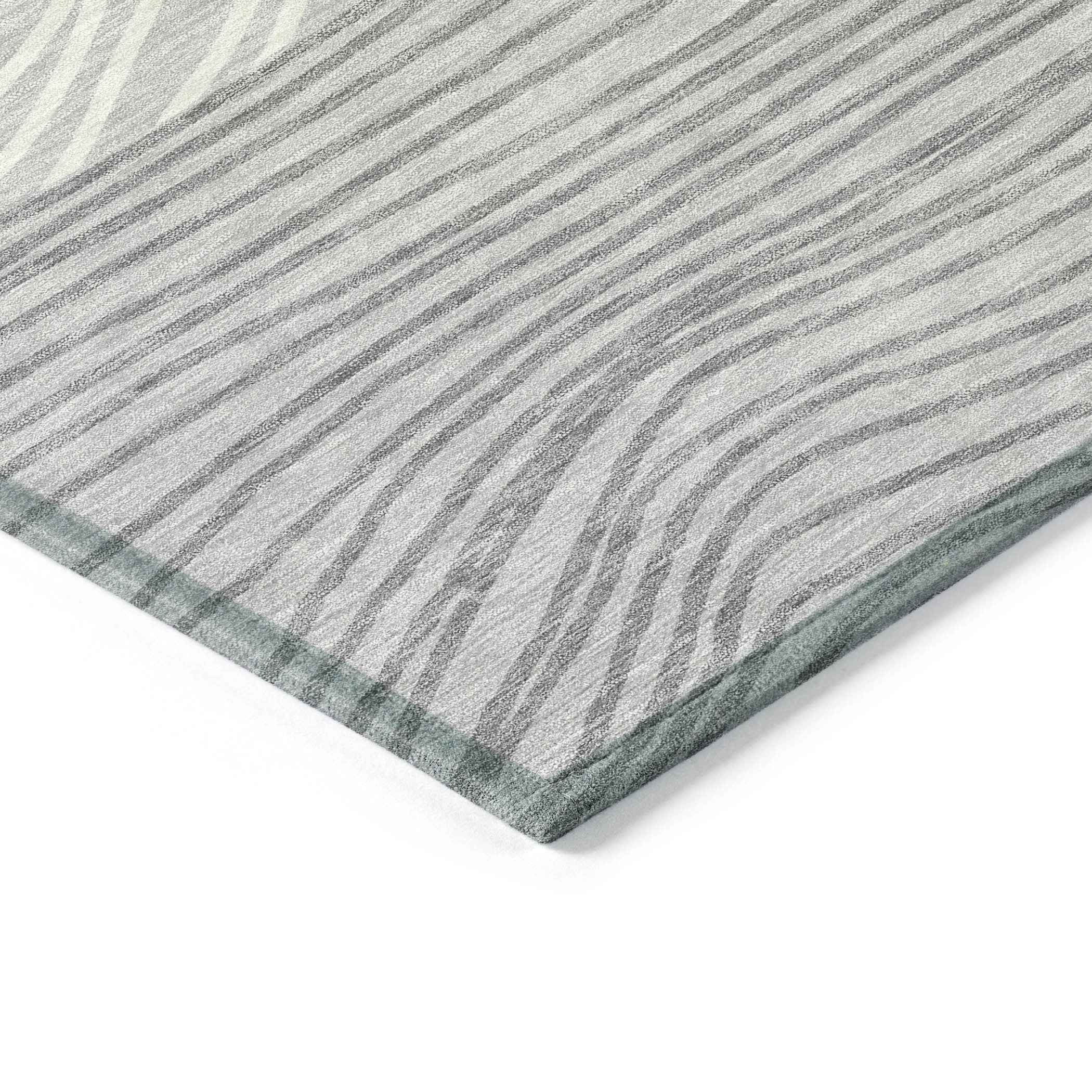 10' X 14' Gray And Ivory Striped Washable Indoor Outdoor Area Rug