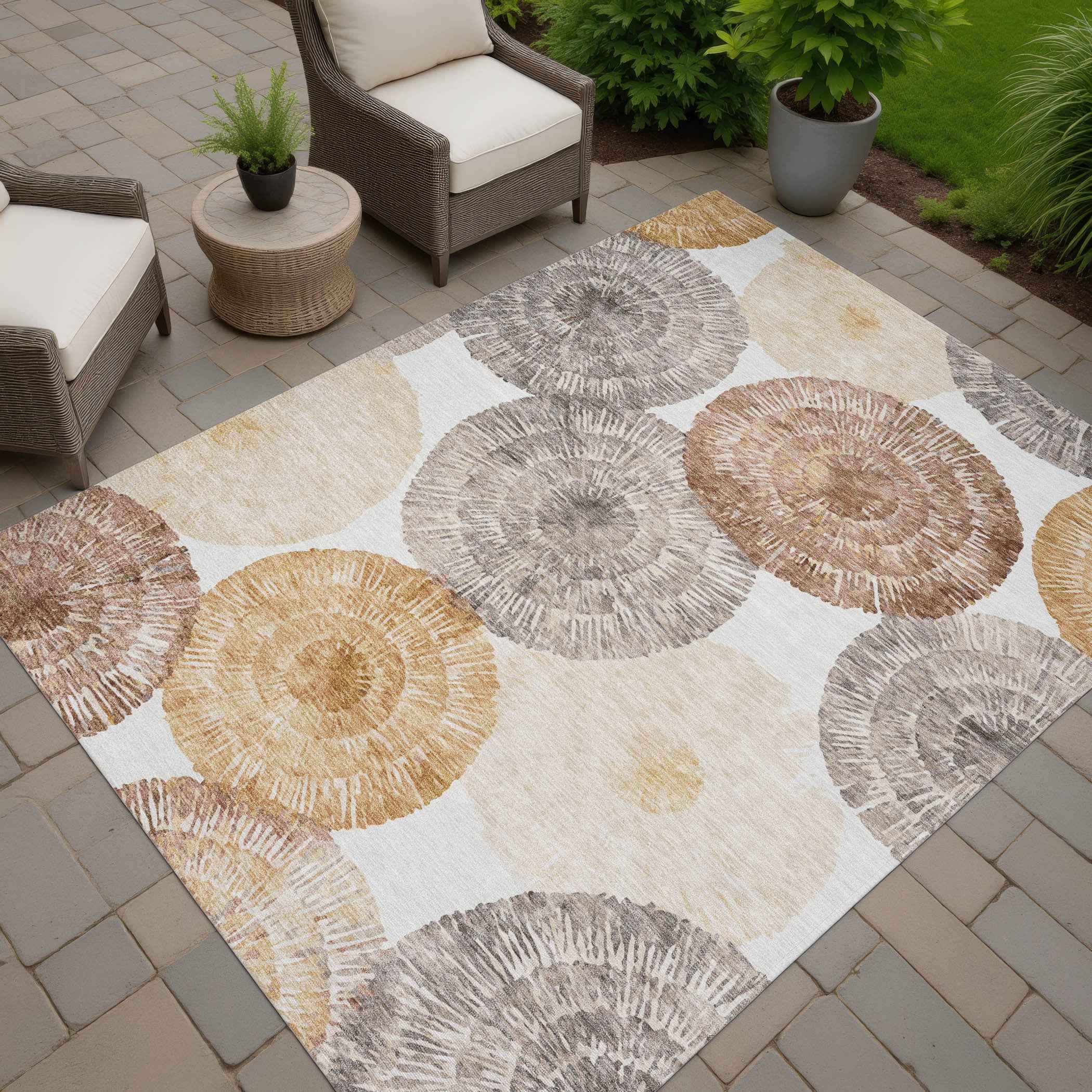8' X 10' Copper Ivory And Gray Abstract Washable Indoor Outdoor Area Rug