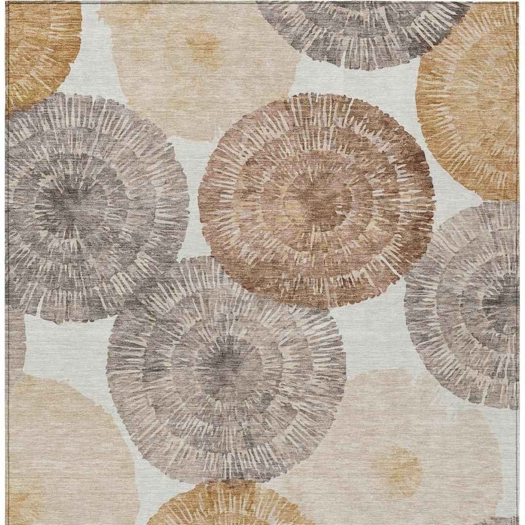 8' X 10' Copper Ivory And Gray Abstract Washable Indoor Outdoor Area Rug