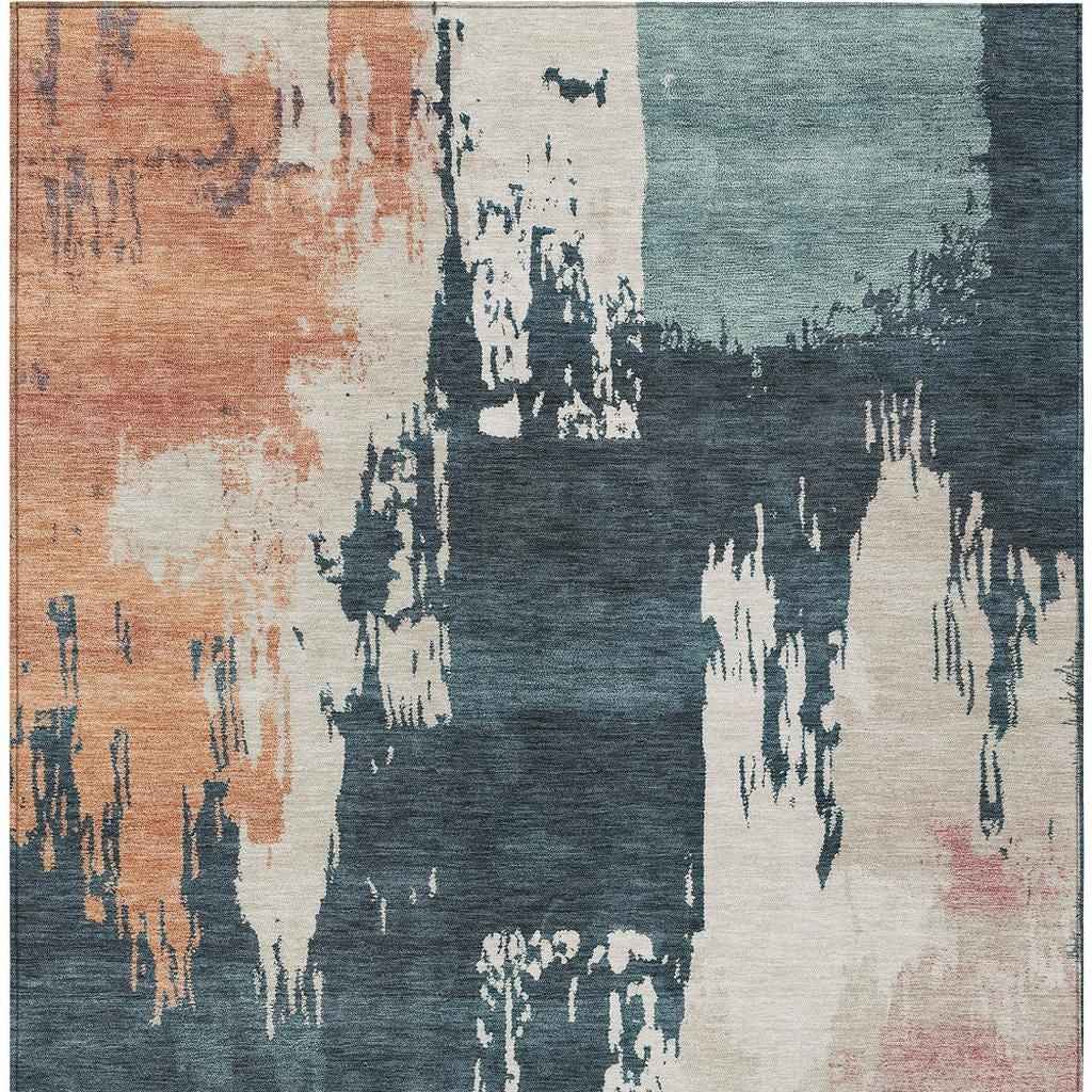 5' X 8' Teal Blue Pink And Orange Abstract Washable Indoor Outdoor Area Rug