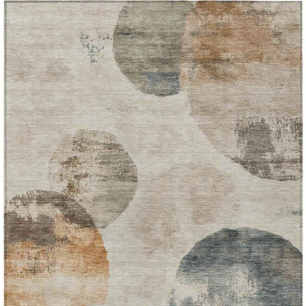 9' X 12' Beige Khaki And Ivory Abstract Washable Indoor Outdoor Area Rug