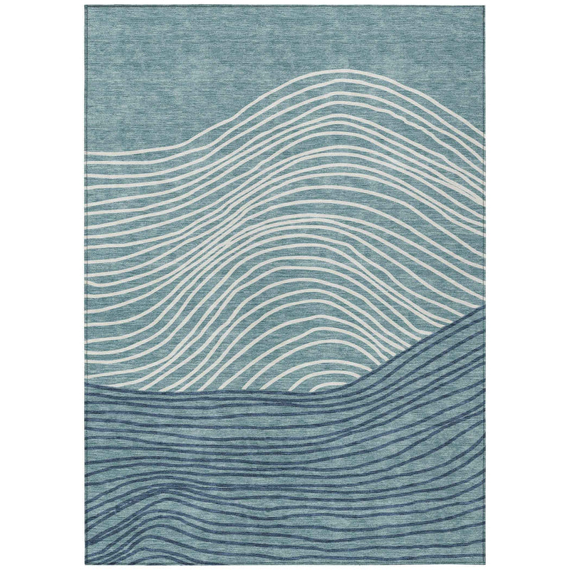 3' X 5' Teal Blue And Ivory Striped Washable Indoor Outdoor Area Rug