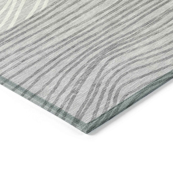 8' X 10' Gray And Ivory Striped Washable Indoor Outdoor Area Rug