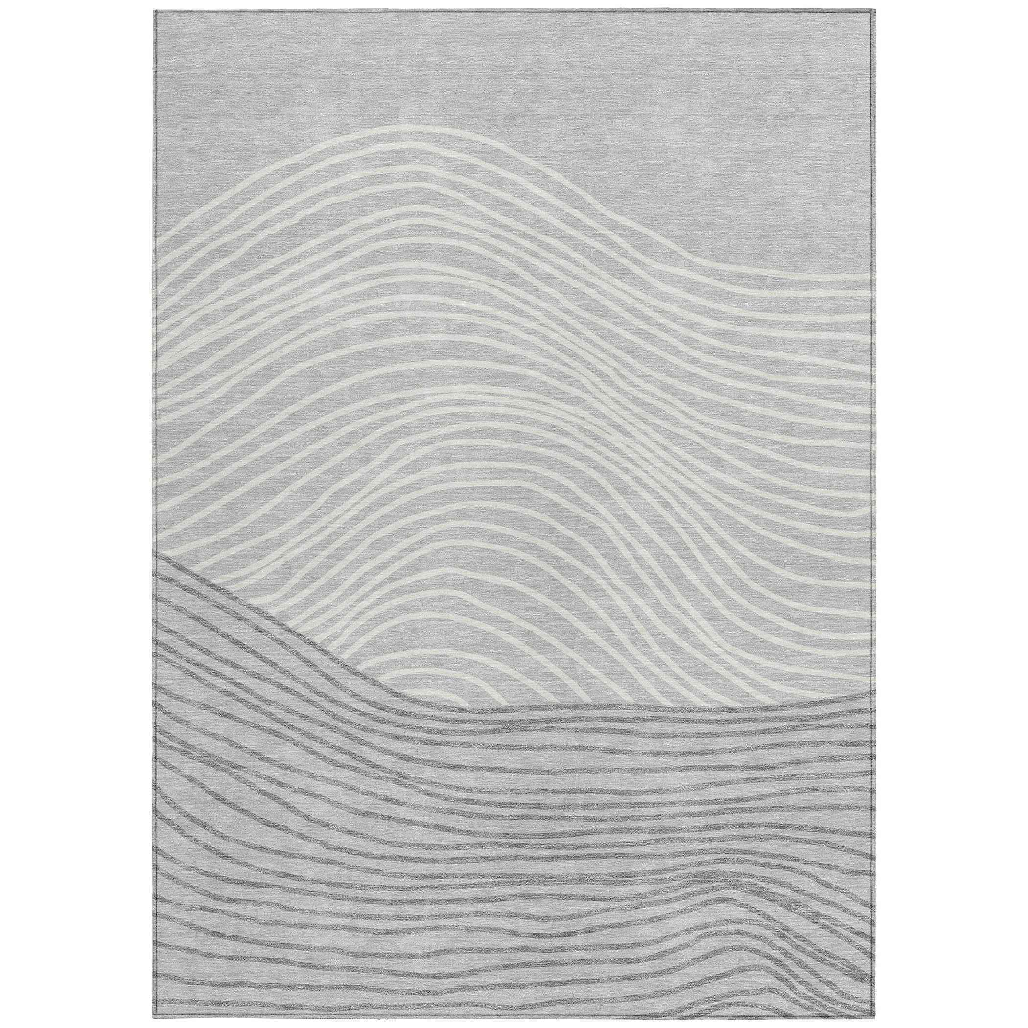 8' X 10' Gray And Ivory Striped Washable Indoor Outdoor Area Rug