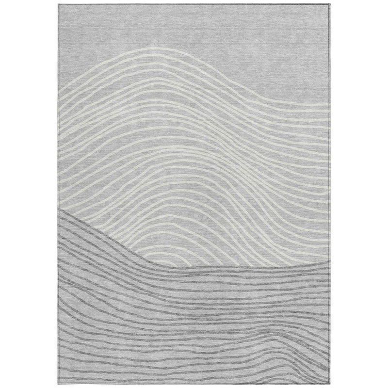 8' X 10' Gray And Ivory Striped Washable Indoor Outdoor Area Rug