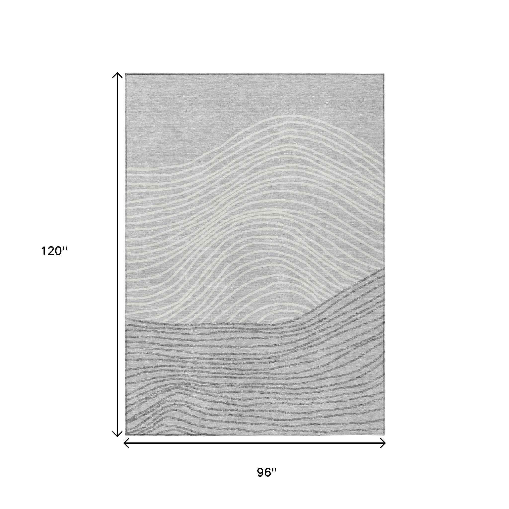 8' X 10' Gray And Ivory Striped Washable Indoor Outdoor Area Rug