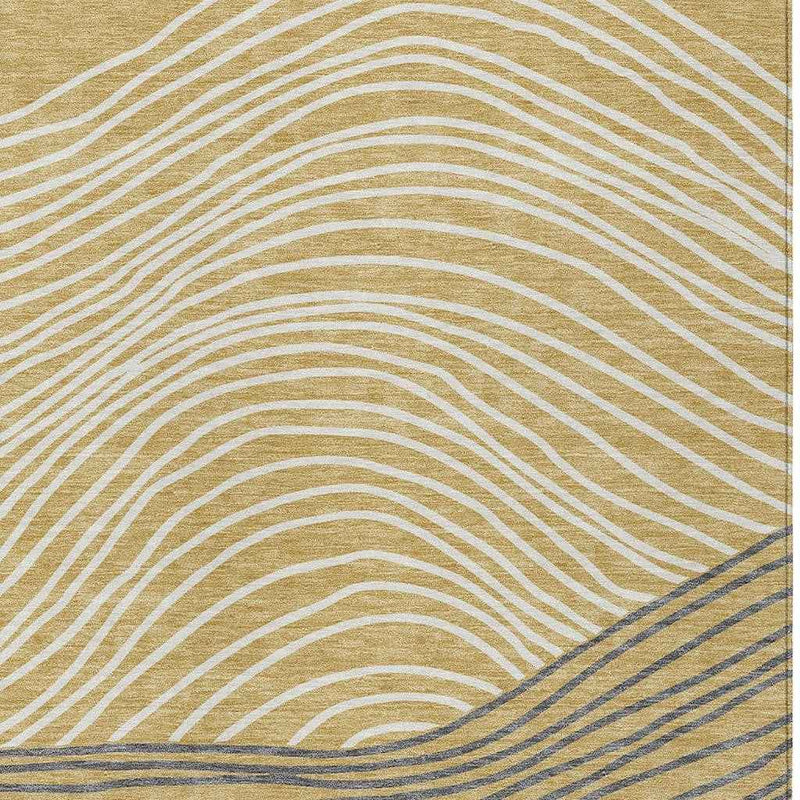 8' X 10' Gold Ivory And Charcoal Striped Washable Indoor Outdoor Area Rug