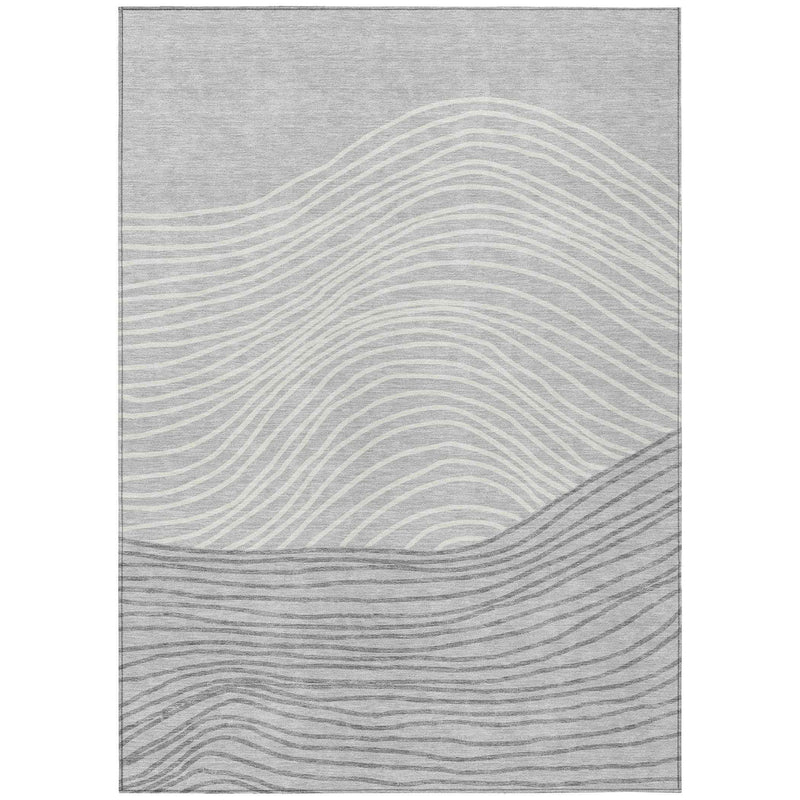8' X 10' Gray And Ivory Striped Washable Indoor Outdoor Area Rug
