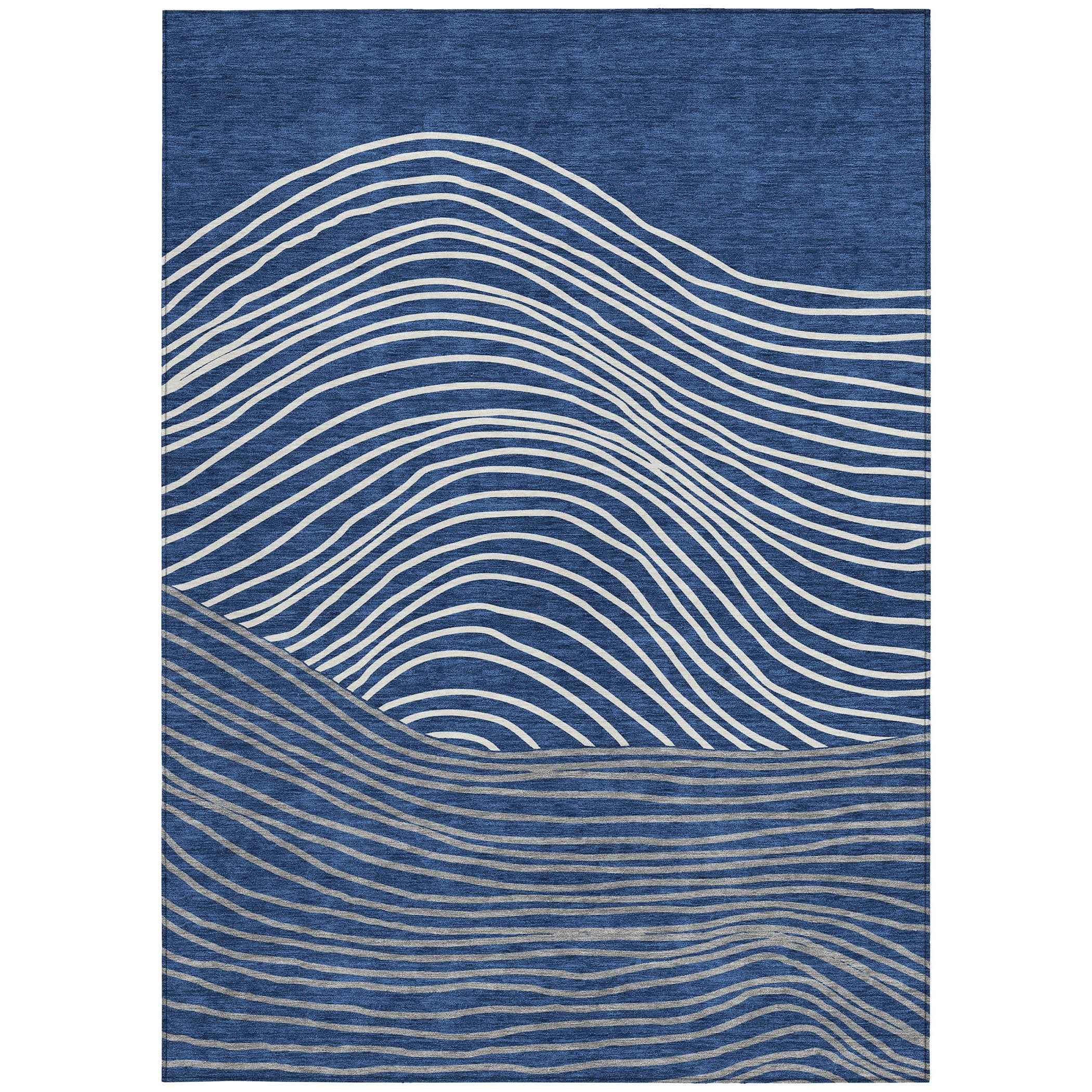 5' X 8' Navy Blue And Ivory Striped Washable Indoor Outdoor Area Rug