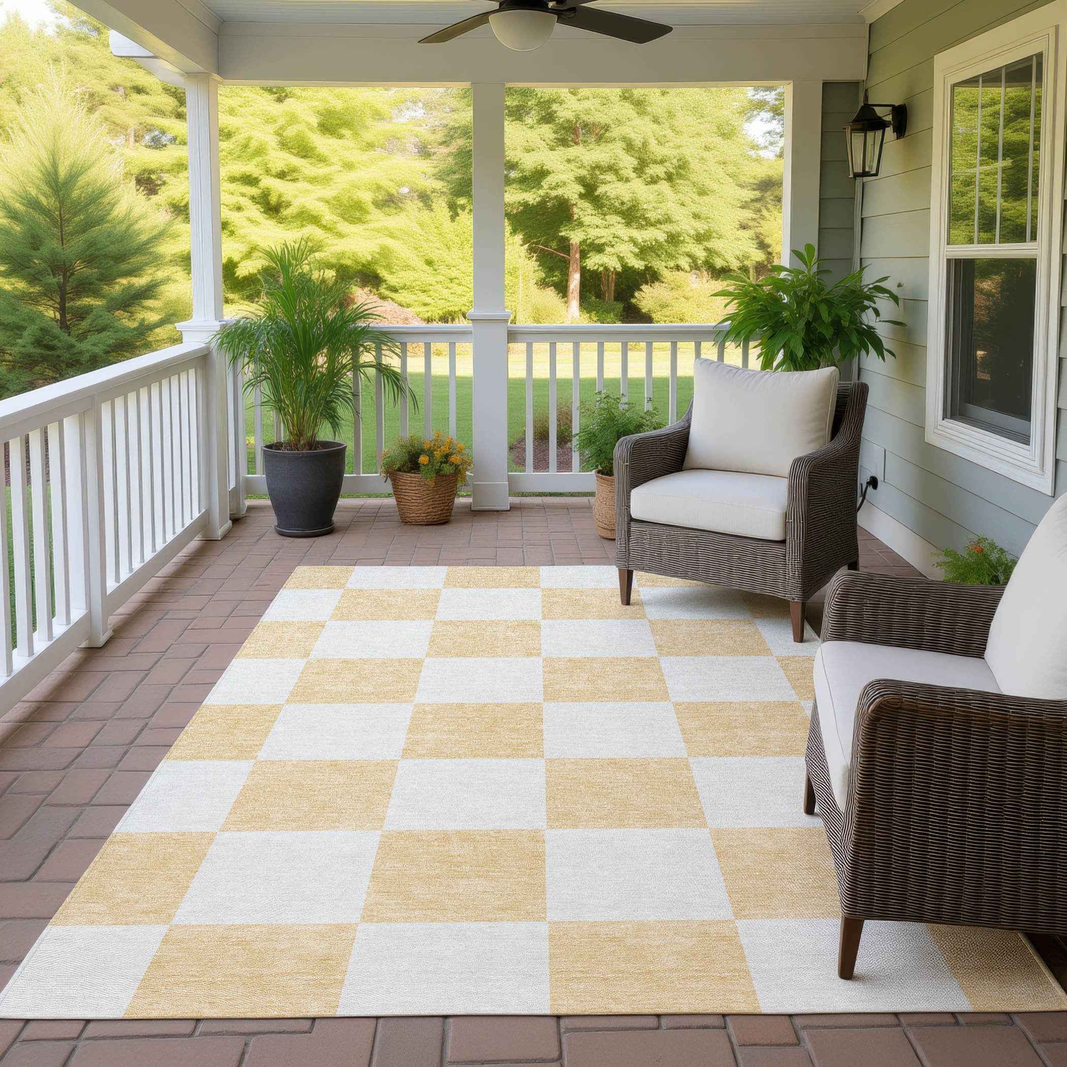 3' X 5' Peach And Beige Geometric Washable Indoor Outdoor Area Rug