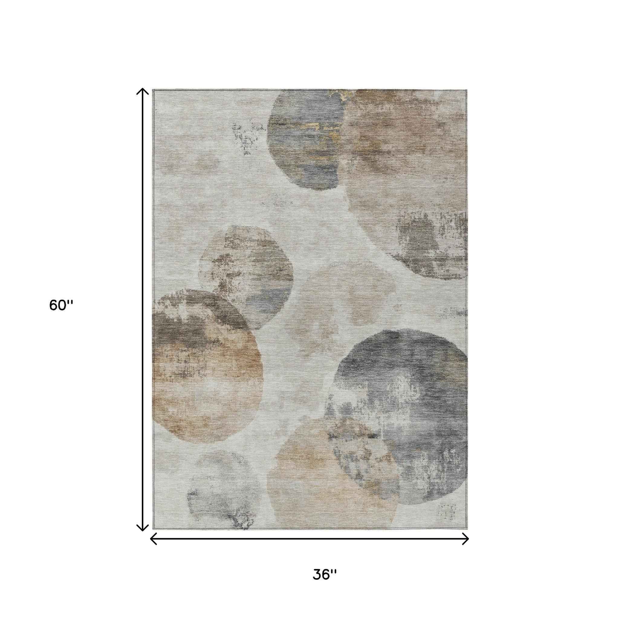 3' X 5' Taupe Ivory And Beige Abstract Washable Indoor Outdoor Area Rug