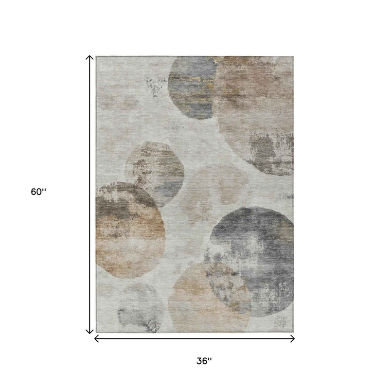 3' X 5' Taupe Ivory And Beige Abstract Washable Indoor Outdoor Area Rug