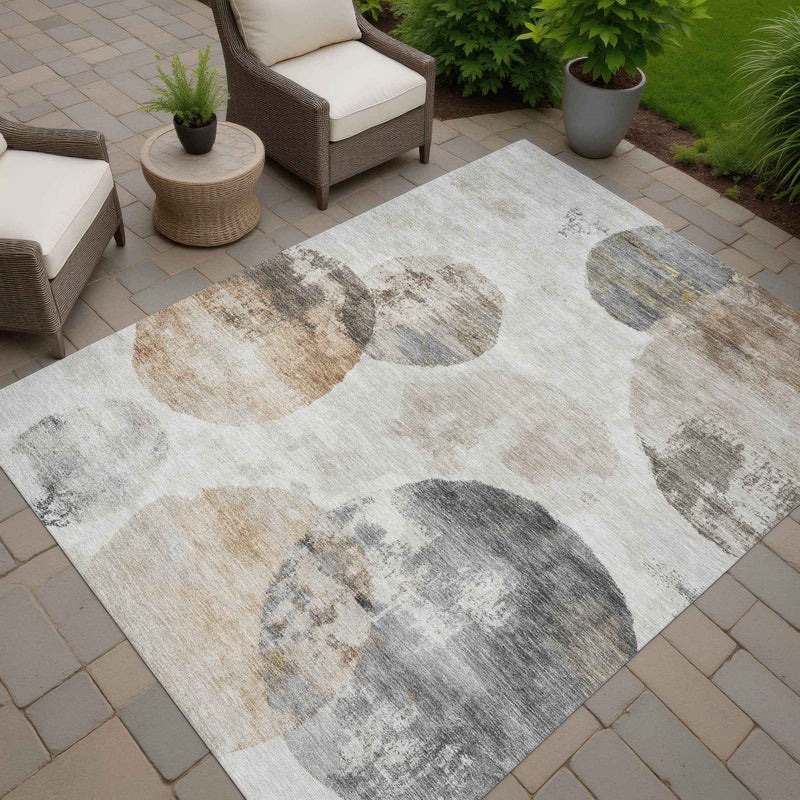 3' X 5' Taupe Ivory And Beige Abstract Washable Indoor Outdoor Area Rug