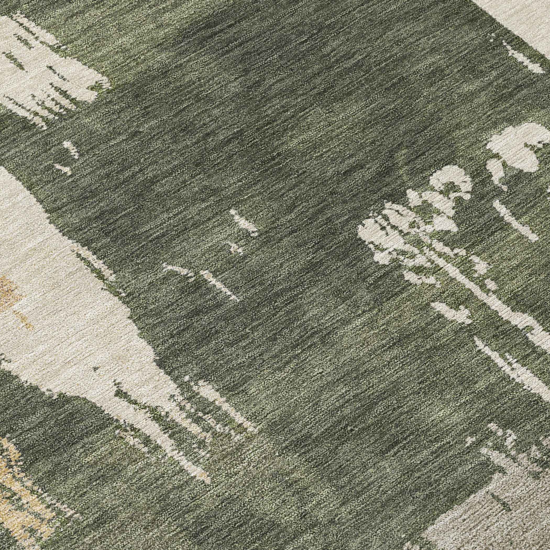 8' Olive Green Ivory And Tan Round Abstract Washable Indoor Outdoor Area Rug