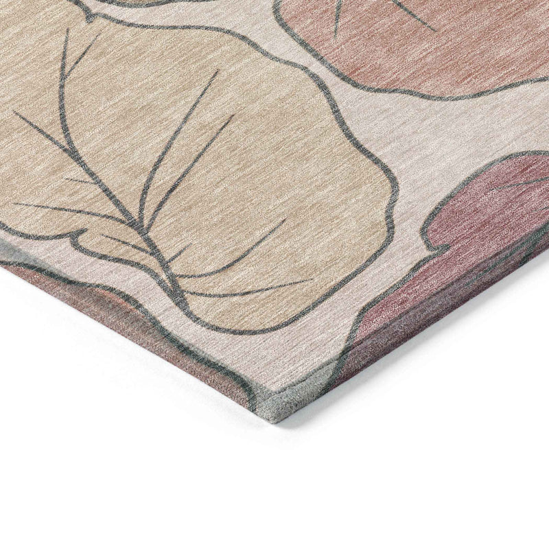 9' X 12' Blush And Ivory Botanical Leaves Washable Indoor Outdoor Area Rug