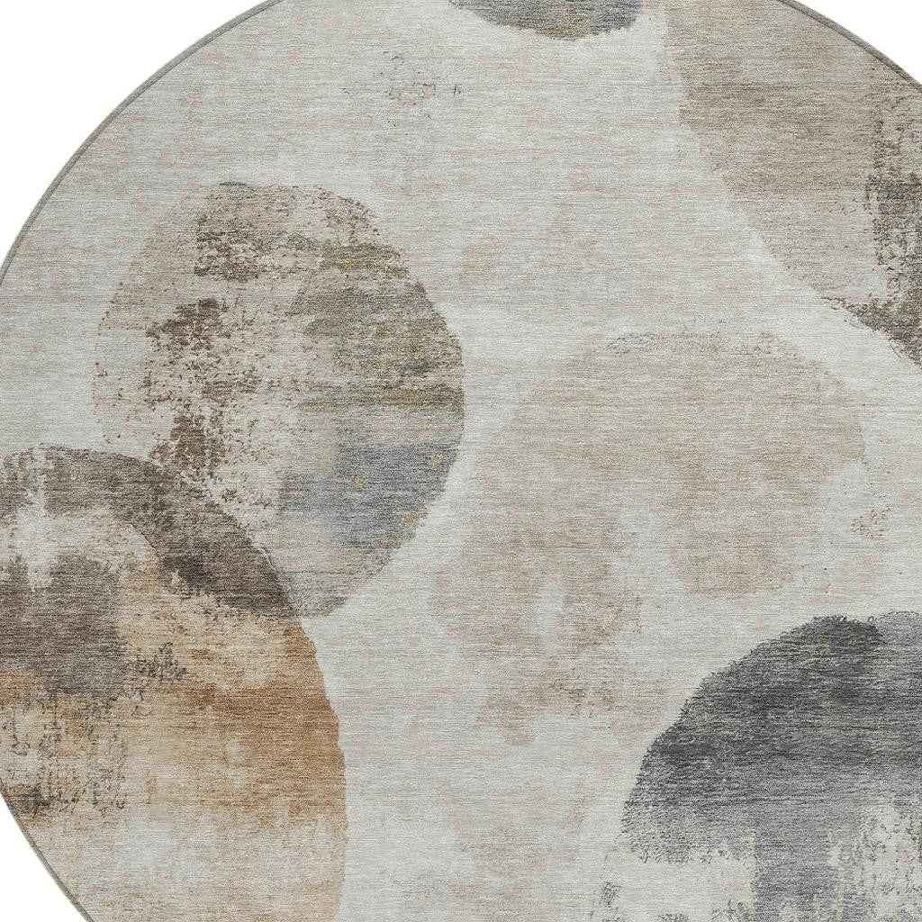 8' Taupe Ivory And Beige Round Abstract Washable Indoor Outdoor Area Rug