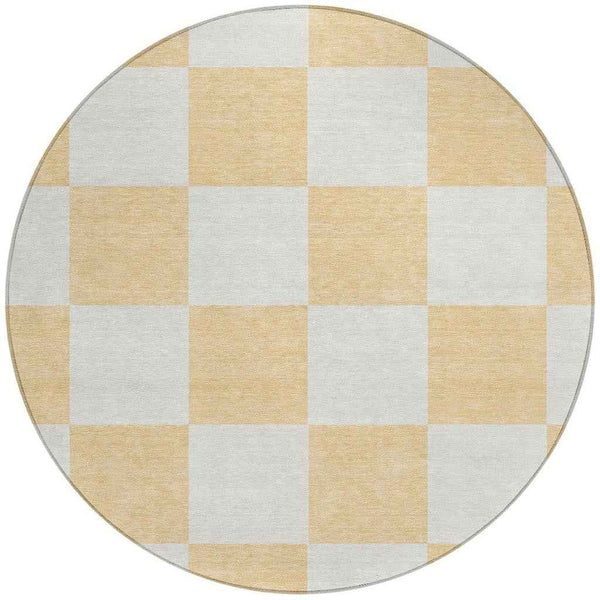 8' Peach And Beige Round Geometric Washable Indoor Outdoor Area Rug