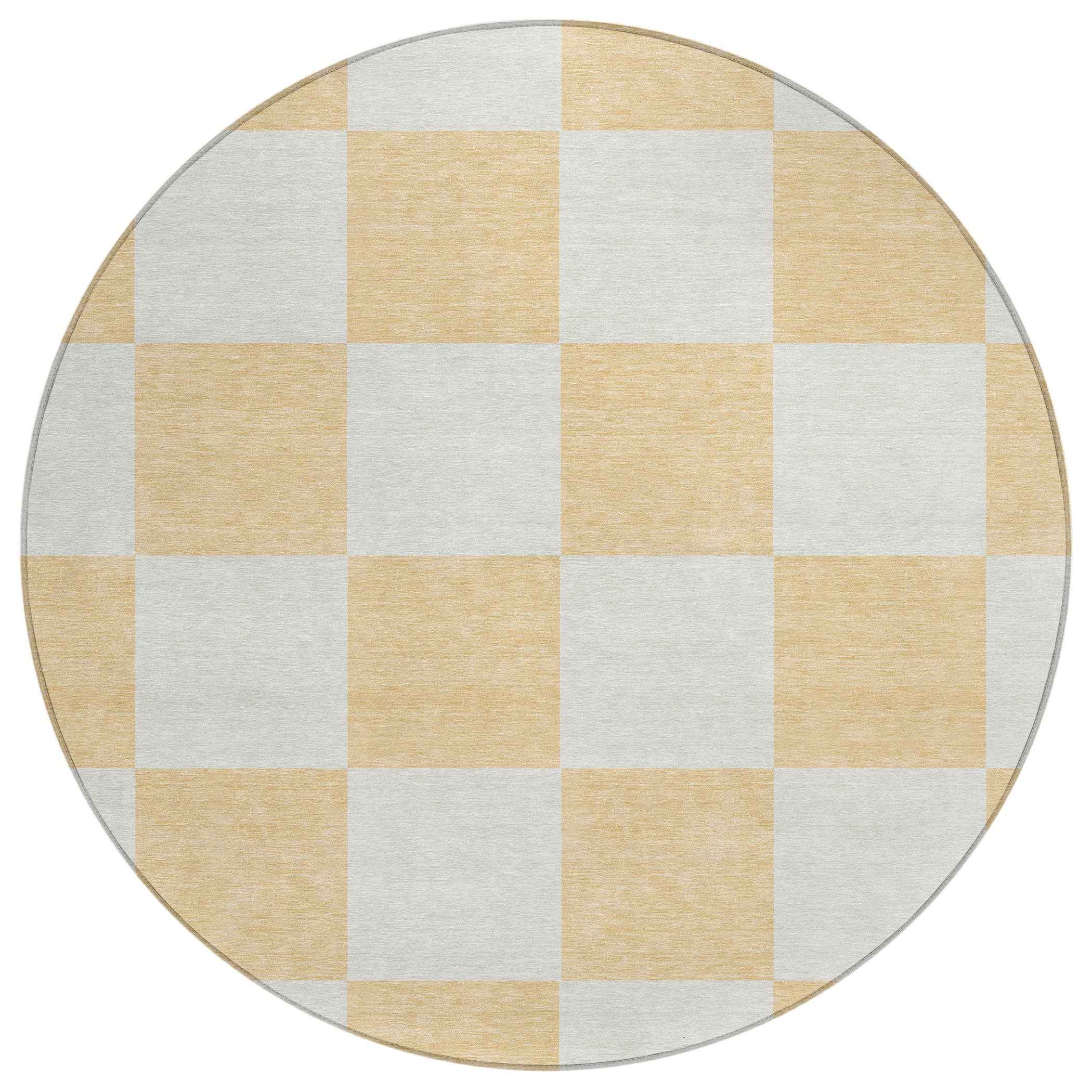 8' Peach And Beige Round Geometric Washable Indoor Outdoor Area Rug