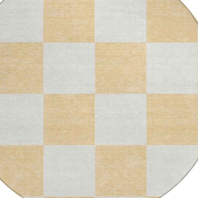 8' Peach And Beige Round Geometric Washable Indoor Outdoor Area Rug