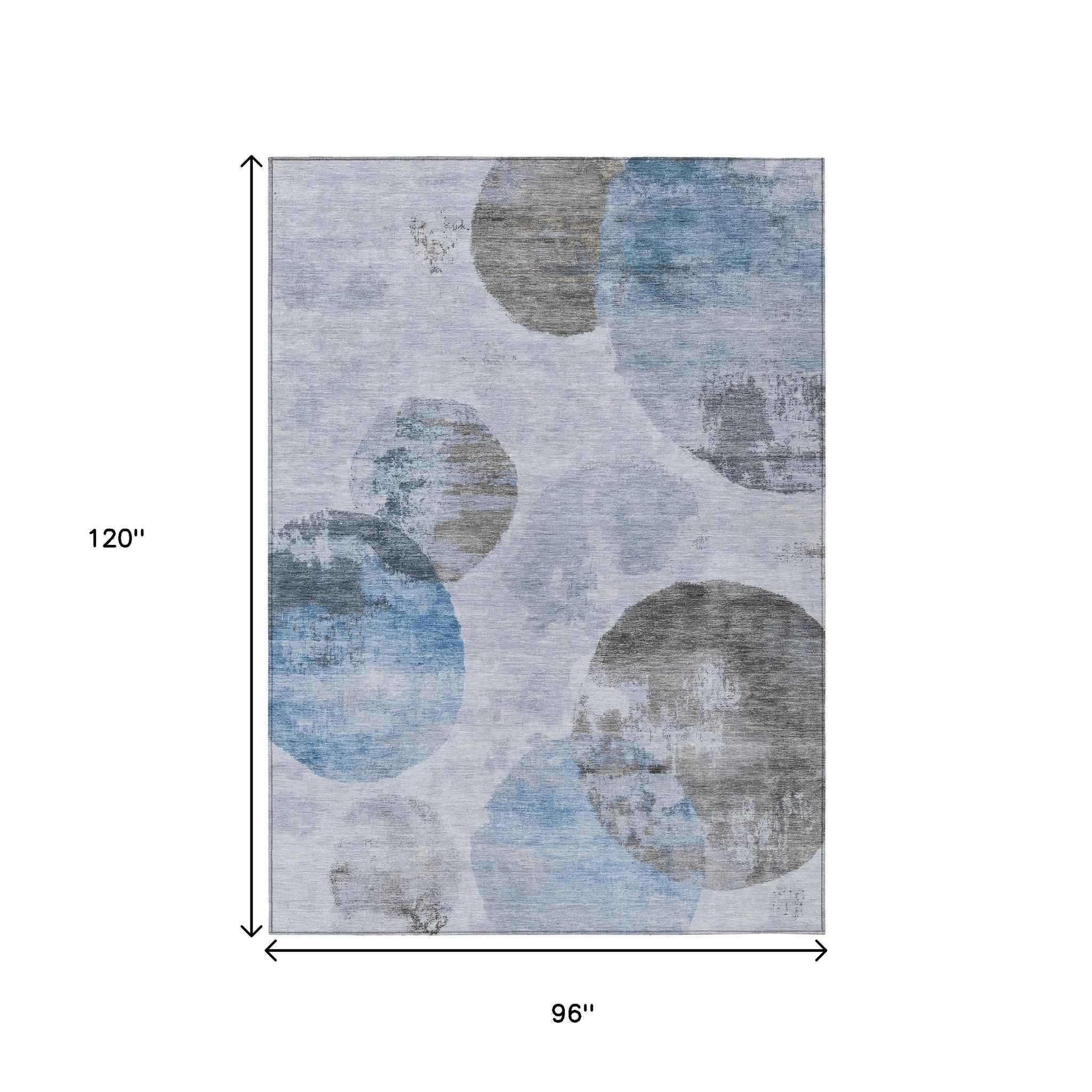 8' X 10' Denim Blue Taupe And Ivory Abstract Washable Indoor Outdoor Area Rug