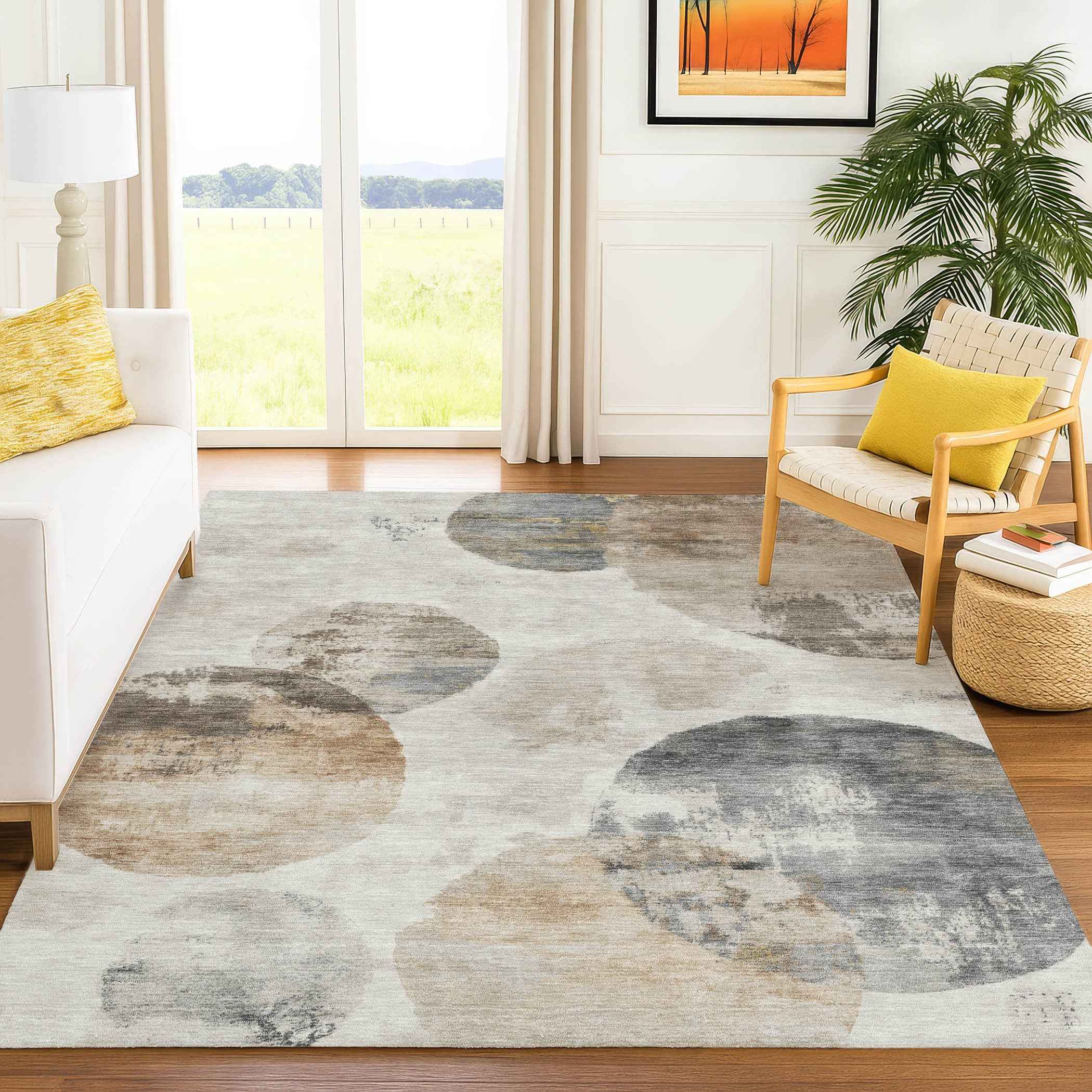 9' X 12' Taupe Ivory And Beige Abstract Washable Indoor Outdoor Area Rug