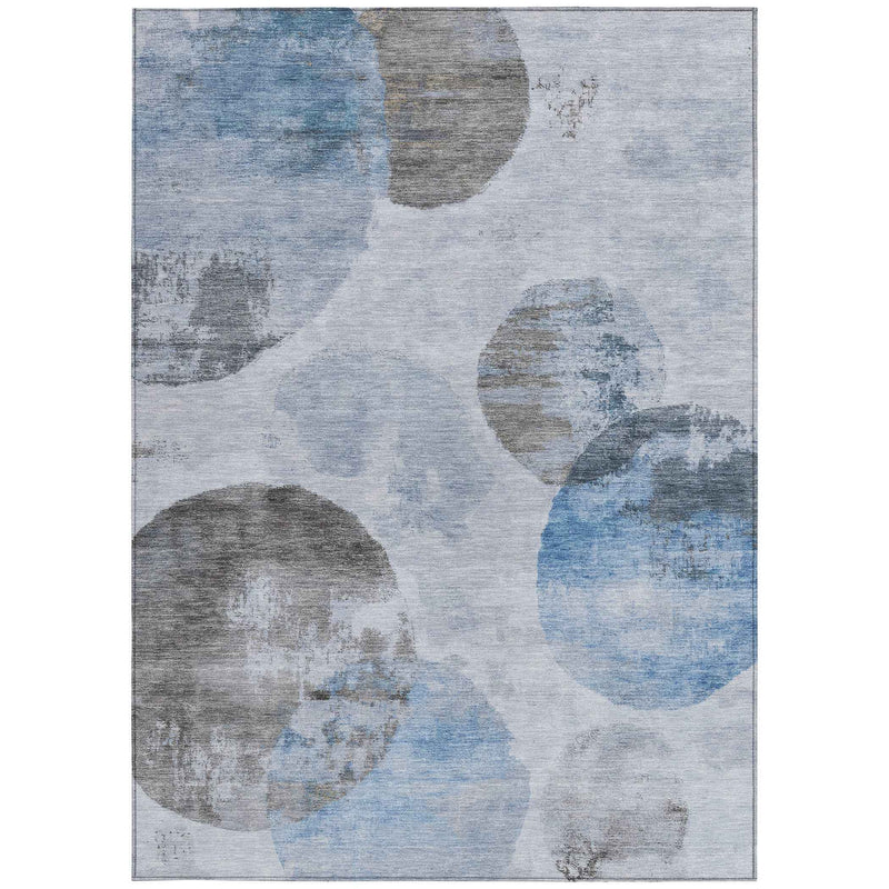 9' X 12' Denim Blue Taupe And Ivory Abstract Washable Indoor Outdoor Area Rug