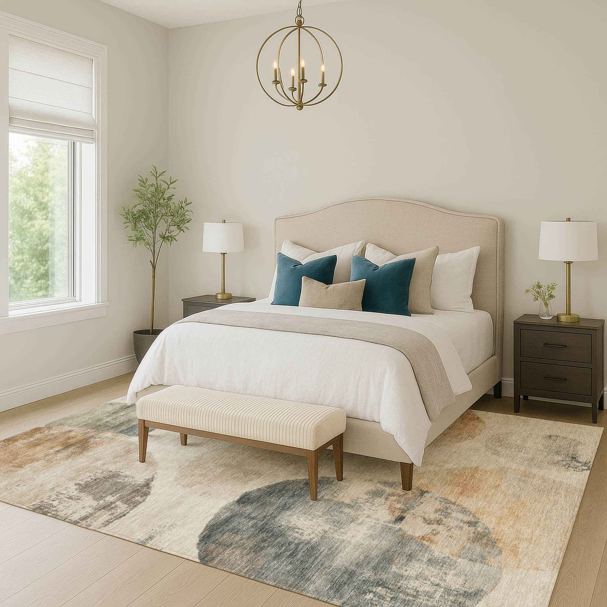 3' X 5' Beige Khaki And Ivory Abstract Washable Indoor Outdoor Area Rug