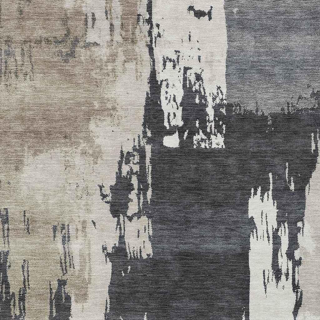 3' X 5' Charcoal Ivory And Beige Abstract Washable Indoor Outdoor Area Rug