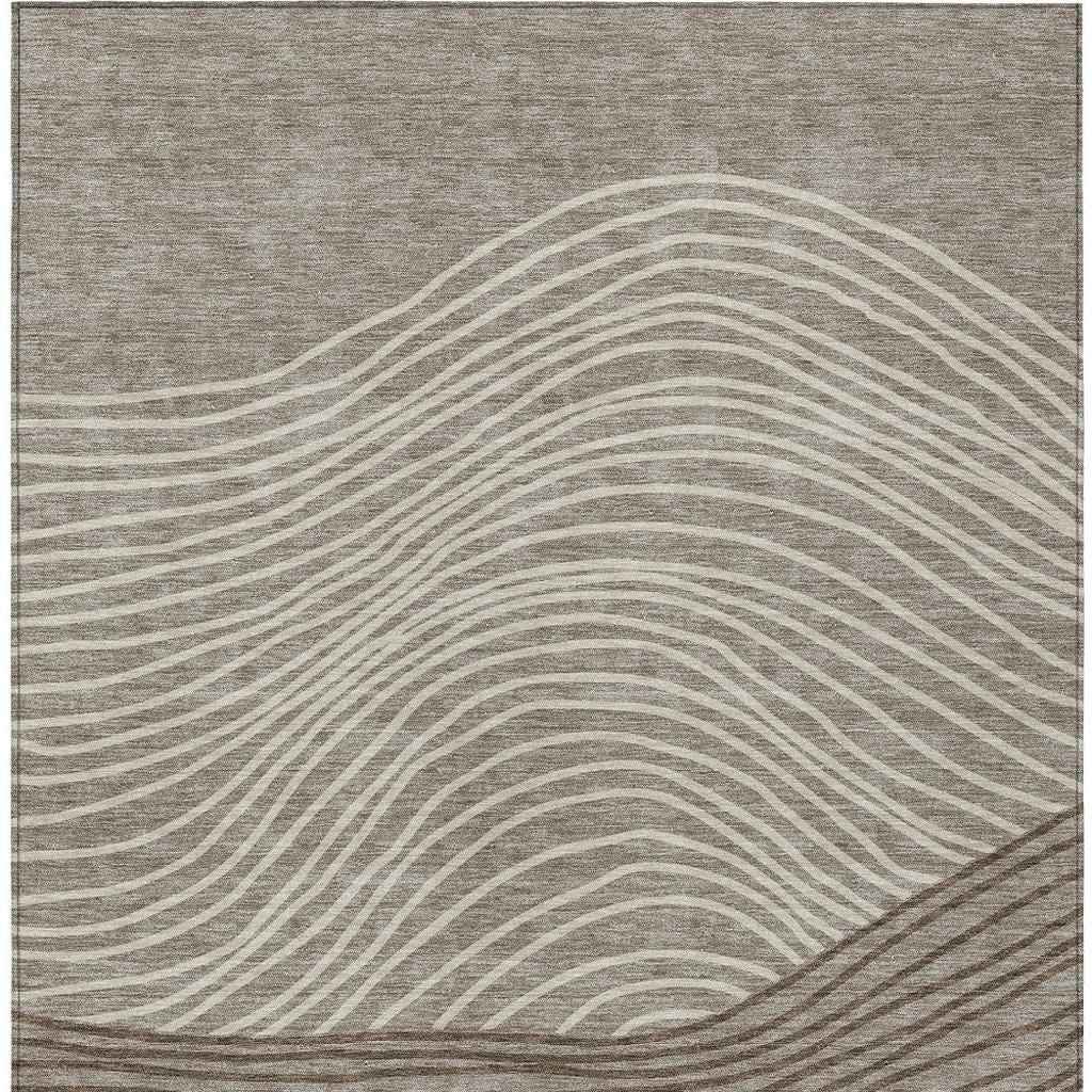 10' X 14' Taupe Beige And Brown Striped Washable Indoor Outdoor Area Rug