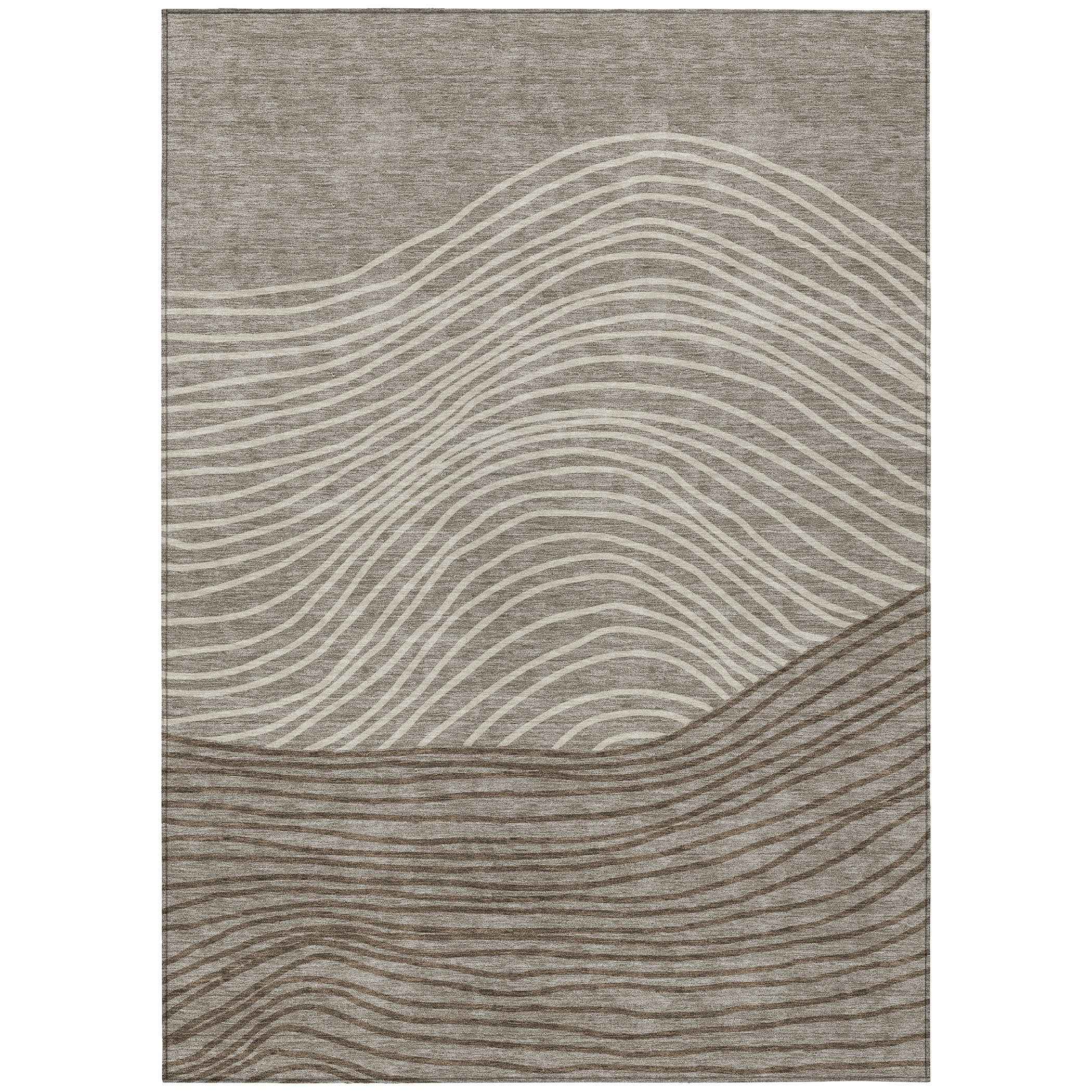 10' X 14' Taupe Beige And Brown Striped Washable Indoor Outdoor Area Rug