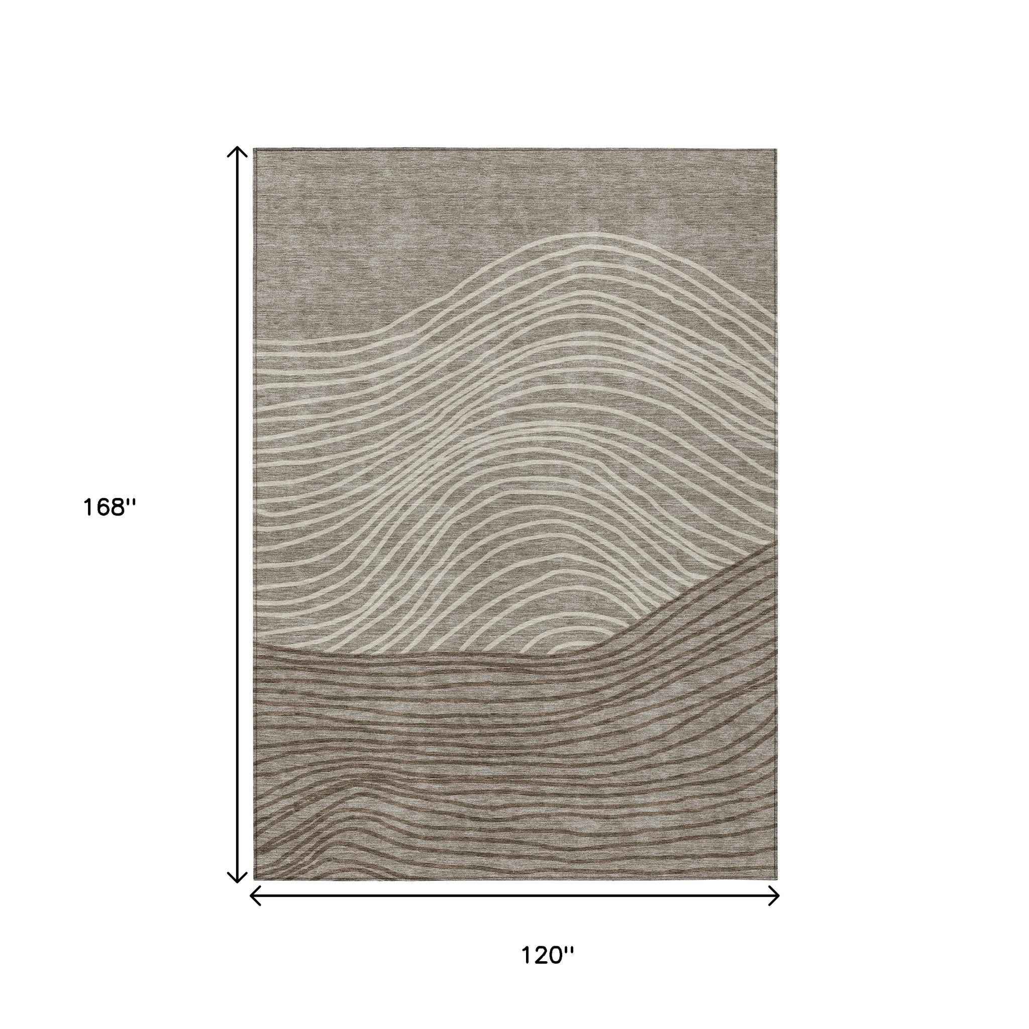 10' X 14' Taupe Beige And Brown Striped Washable Indoor Outdoor Area Rug