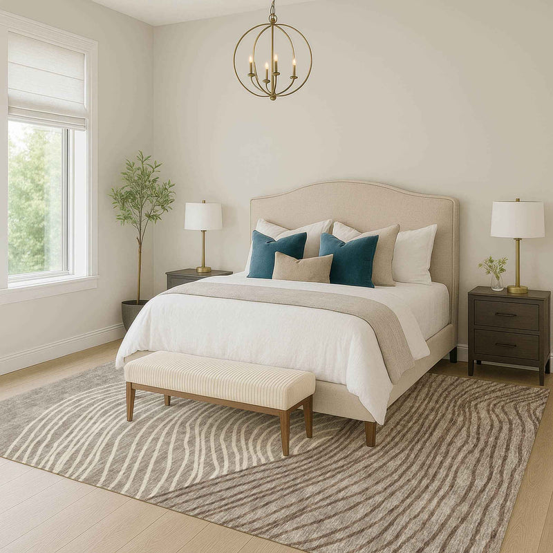 10' X 14' Taupe Beige And Brown Striped Washable Indoor Outdoor Area Rug