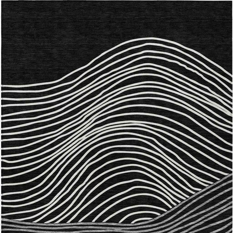 5' X 8' Black Ivory And Gray Striped Washable Indoor Outdoor Area Rug
