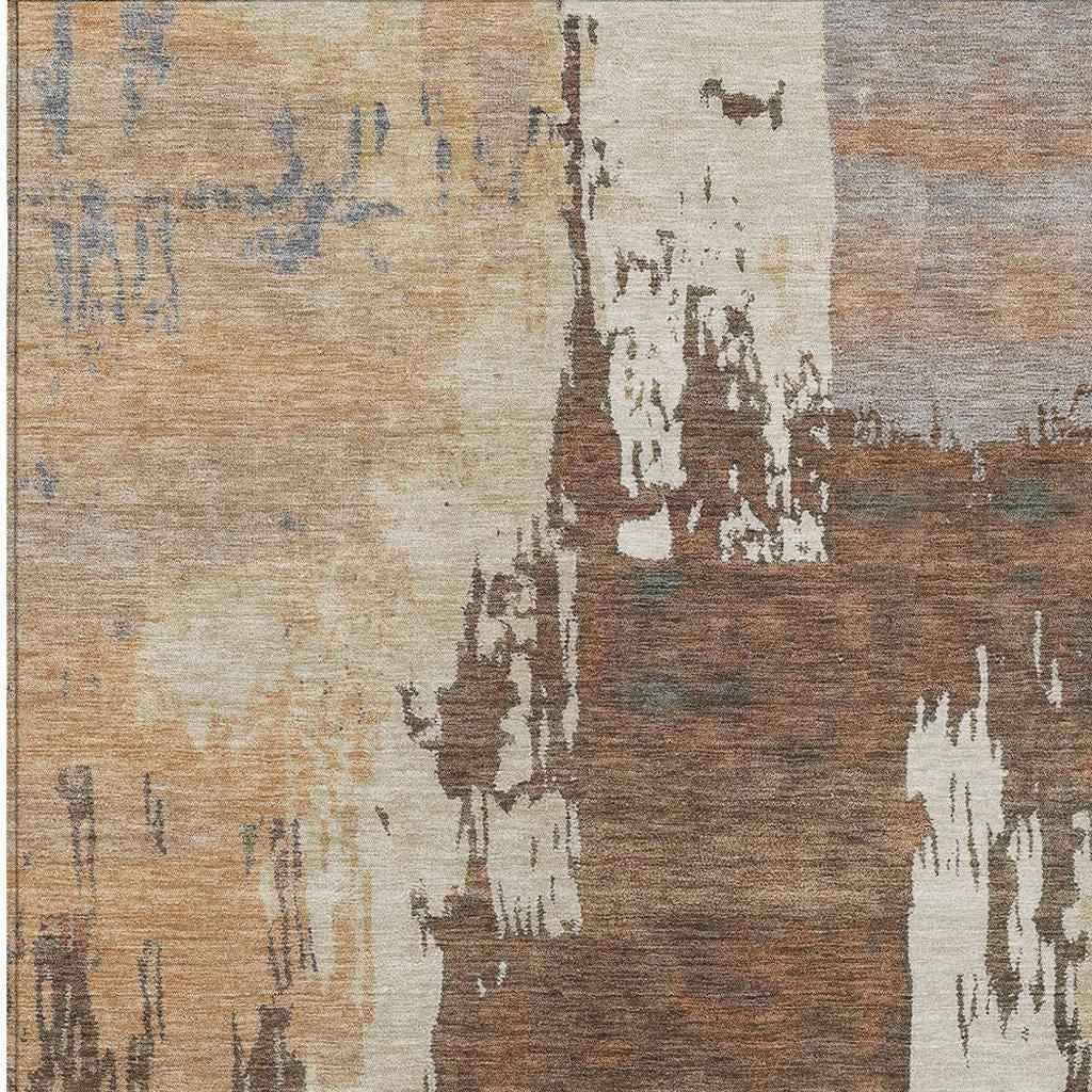 3' X 5' Rust Ivory And Gray Abstract Washable Indoor Outdoor Area Rug