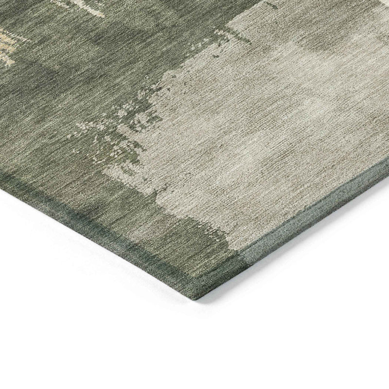 10' X 14' Olive Green Ivory And Tan Abstract Washable Indoor Outdoor Area Rug