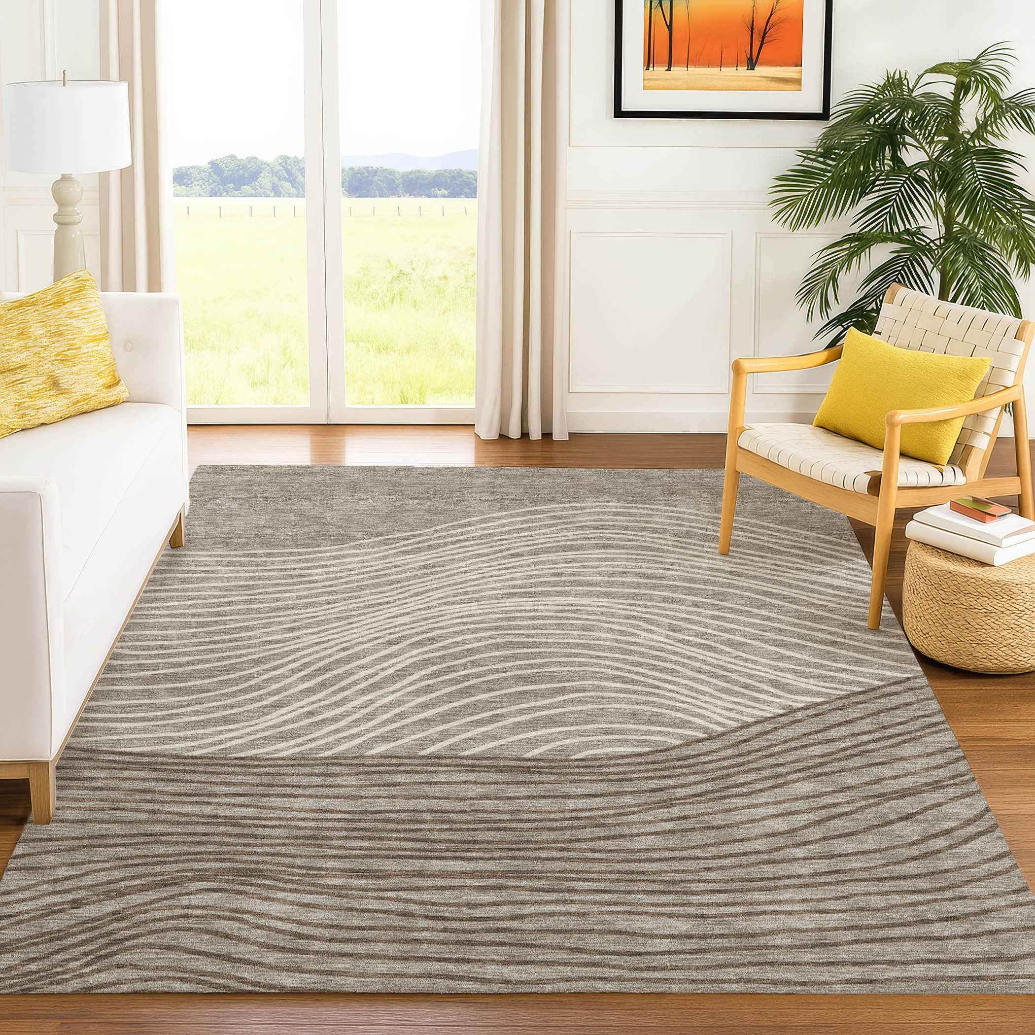 3' X 5' Taupe Beige And Brown Striped Washable Indoor Outdoor Area Rug