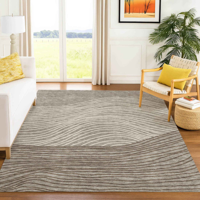 3' X 5' Taupe Beige And Brown Striped Washable Indoor Outdoor Area Rug