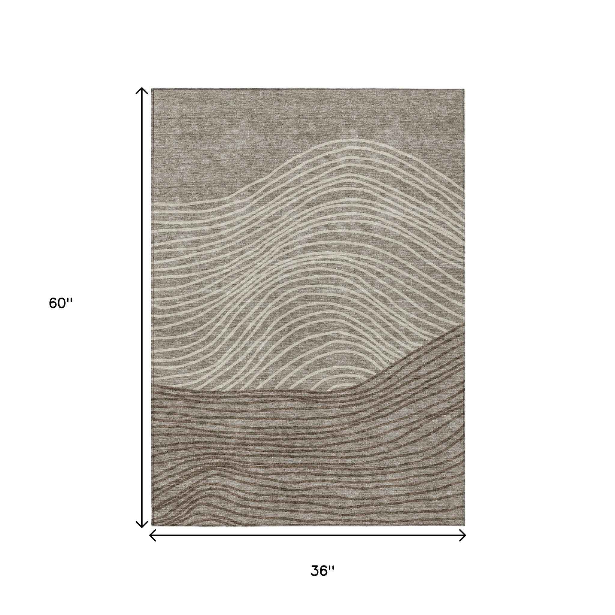 3' X 5' Taupe Beige And Brown Striped Washable Indoor Outdoor Area Rug