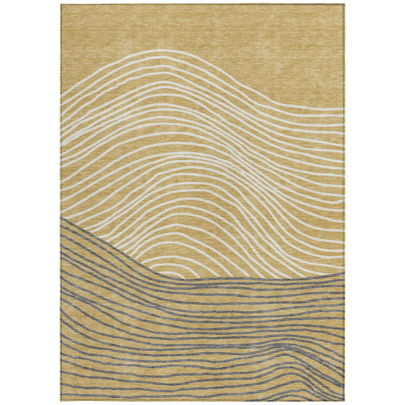 3' X 5' Gold Ivory And Charcoal Striped Washable Indoor Outdoor Area Rug