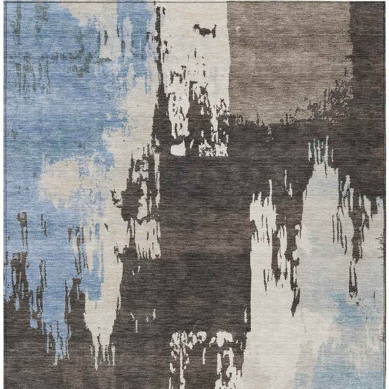 10' X 14' Brown Ivory And Blue Abstract Washable Indoor Outdoor Area Rug