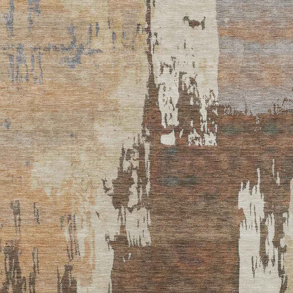 5' X 8' Rust Ivory And Gray Abstract Washable Indoor Outdoor Area Rug
