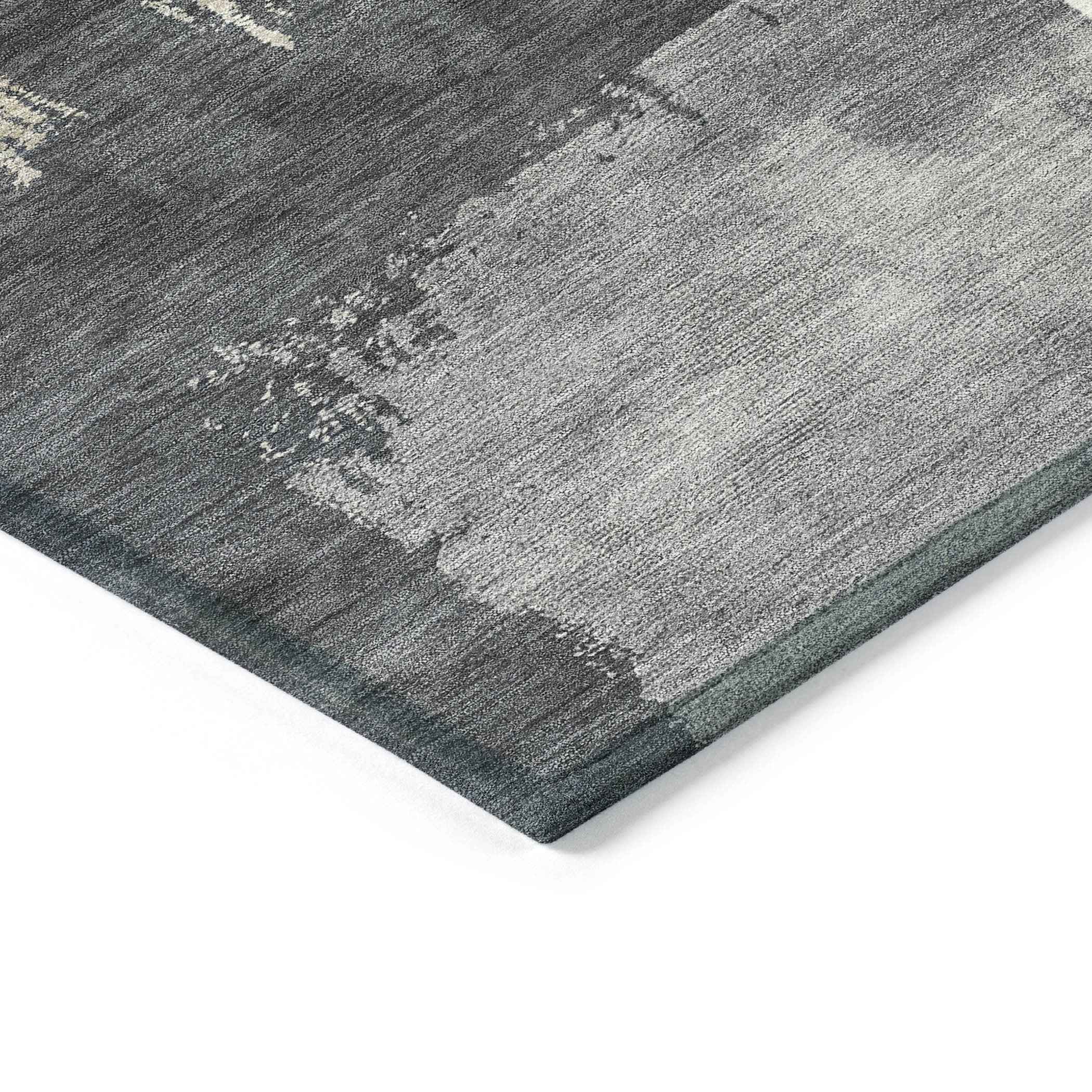 8' X 10' Charcoal Ivory And Beige Abstract Washable Indoor Outdoor Area Rug
