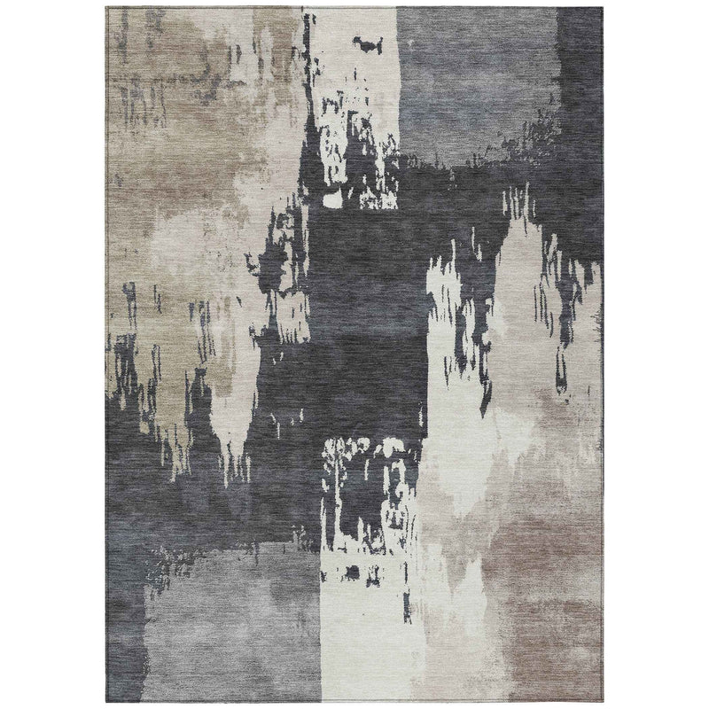 10' X 14' Charcoal Ivory And Beige Abstract Washable Indoor Outdoor Area Rug