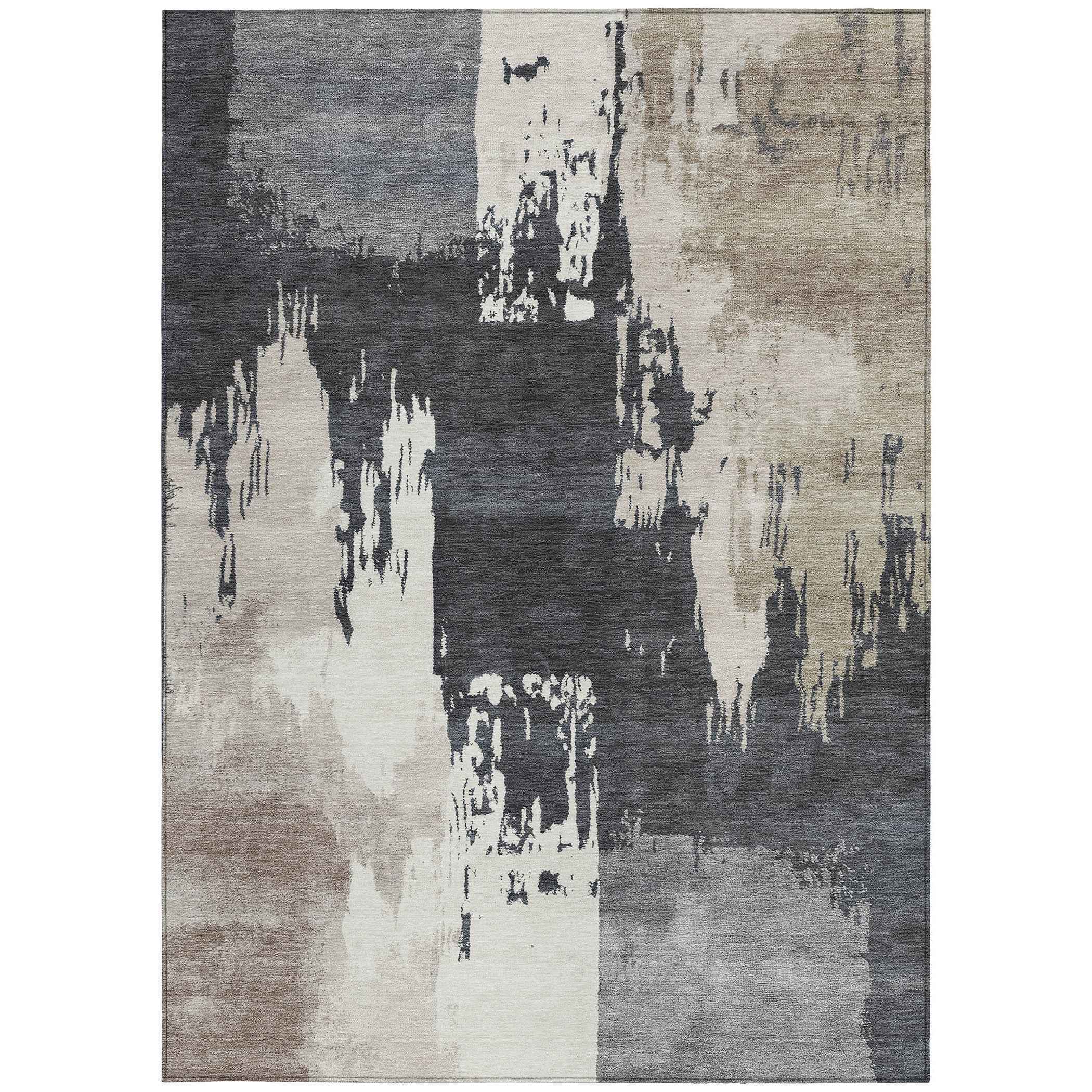 10' X 14' Charcoal Ivory And Beige Abstract Washable Indoor Outdoor Area Rug