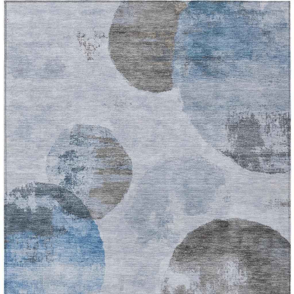 10' X 14' Denim Blue Taupe And Ivory Abstract Washable Indoor Outdoor Area Rug