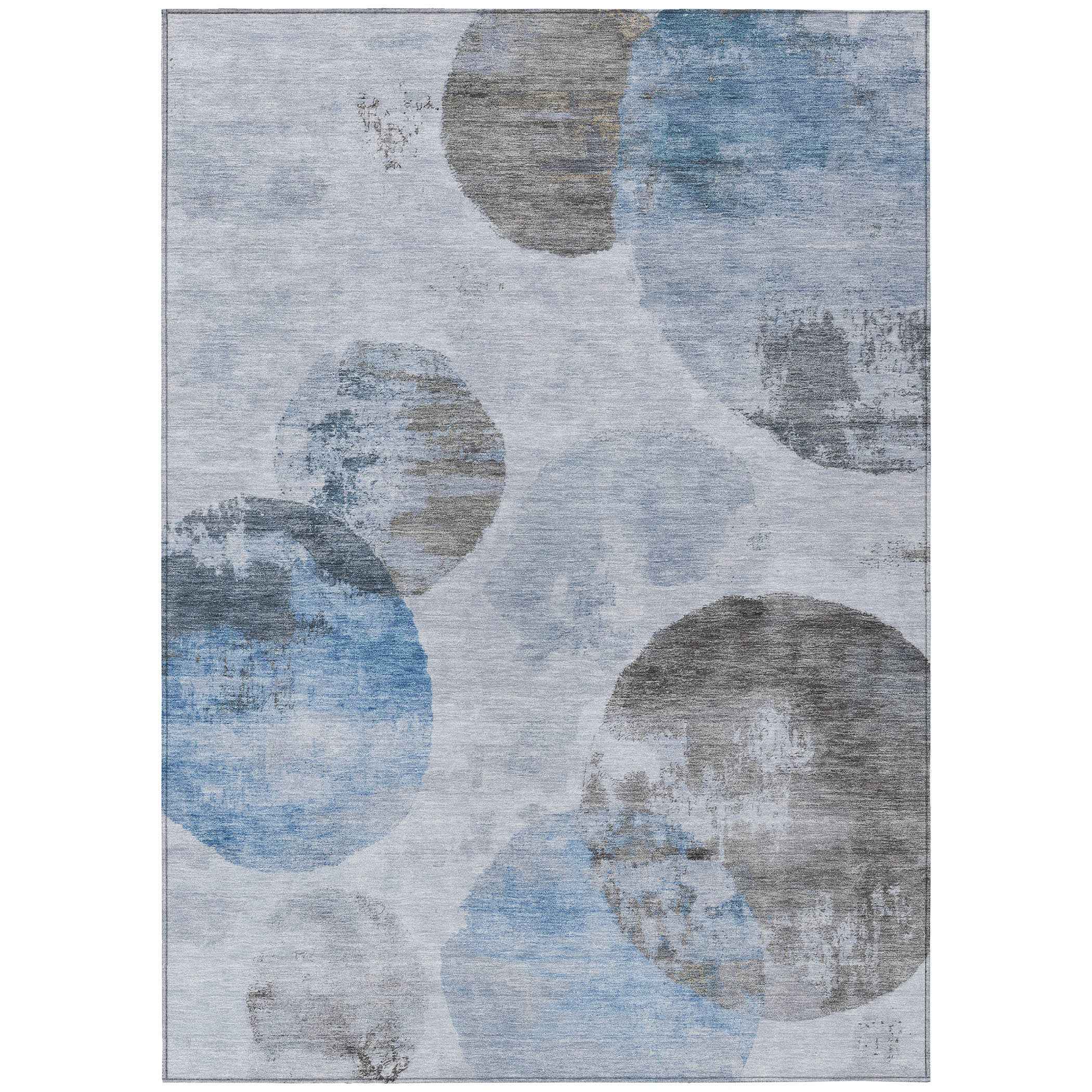 10' X 14' Denim Blue Taupe And Ivory Abstract Washable Indoor Outdoor Area Rug